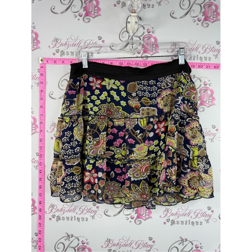 725 originals skirt mini Floral Tiered Navy Mini Skirt with Elastic Waist